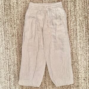 Women's 100% Pure Linen Loose Fit Summer Pants Khaki Brown Small